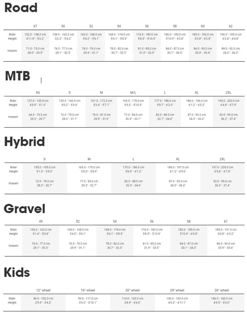 Trek Size Chart Road Bike